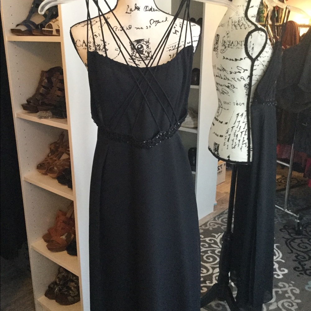 Little Black Dress with Sequins and Lots of Straps